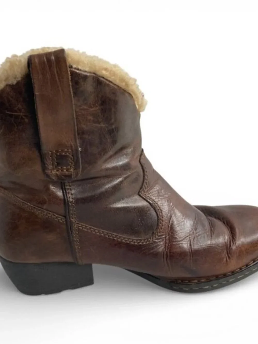 Born Brown Leather Shearling Lined Western Ankle Boots Booties Women's 7